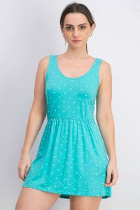 Womens Heart Print Sleeveless Dress  Turquoise