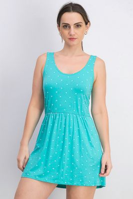 Womens Heart Print Sleeveless Dress  Turquoise