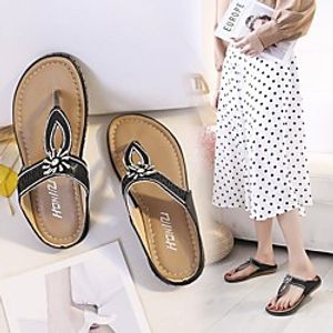 Women's Slippers  Flip-Flops Flat Heel Open Toe Rubber Rhinestone Sequin Solid Colored Black Gold miniinthebox