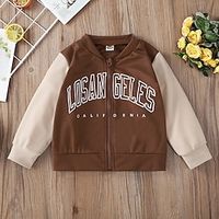 Toddler Boys Coat Outerwear Solid Color Letter Long Sleeve Zipper Coat Outdoor Cool Daily Brown Spring Fall 3-7 Years Lightinthebox - thumbnail