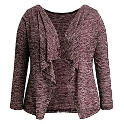 Women's Plus Size Sweater Coat Pocket Color Block Causal Vacation Long Sleeve Open Front Regular Spring Wine XL XXL 3XL Lightinthebox