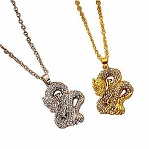 gold plated dragon pendant necklace clear rhinestone filled animal necklace mascot ornaments lucky symbol necklace dainty punk necklace for women girls jewelry(set) Lightinthebox