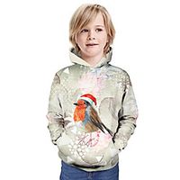 Kids Boys' Hoodie  Sweatshirt Long Sleeve 3D Print Christmas Animal Print Beige Children Tops Summer Active Daily Wear Christmas Regular Fit 3-13 Years miniinthebox - thumbnail