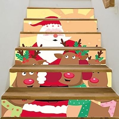 3D Christmas Stair Stickers Decals Xmas Staircase Decals Removable Tile Stair Risers Decals Xmas Home Decor 6 Pieces,Christmas Home Decor Lightinthebox