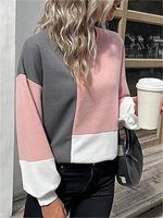 Women's Casual Color Block Knitted Waffle Long Sleeve Sweatshirt