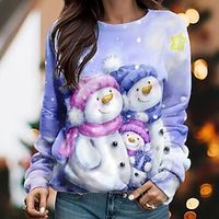 Women's Pullover Christmas Sweatshirt Sportswear Festival Purple Snowman Christmas Casual Round Neck Long Sleeve Top Micro-elastic Fall  Winter miniinthebox - thumbnail