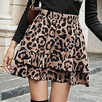 Women's Skirt A Line Mini Polyester Brown Skirts Fall  Winter Ruffle Layered High Waist Fashion Street Daily S M L miniinthebox - thumbnail