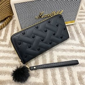 Women's Clutch Wristlet Wallet PU Leather Zipper Pattern Plaid Daily Office  Career White Black Pink Khaki Lightinthebox