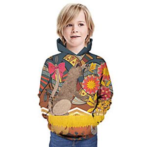 Kids Boys' Hoodie  Sweatshirt Long Sleeve Cat 3D Print Floral Animal Print Blue Children Tops Summer Active Daily Wear Regular Fit 3-13 Years miniinthebox