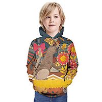 Kids Boys' Hoodie  Sweatshirt Long Sleeve Cat 3D Print Floral Animal Print Blue Children Tops Summer Active Daily Wear Regular Fit 3-13 Years miniinthebox - thumbnail