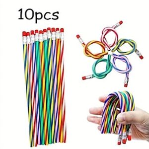 10pcs Soft Bendable PencilsMagic Bend PencilsColorful Stripe Soft Pencils For Children And StudentsClassroom GiftsBack To School Supplies miniinthebox