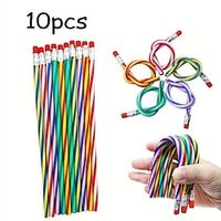 10pcs Soft Bendable PencilsMagic Bend PencilsColorful Stripe Soft Pencils For Children And StudentsClassroom GiftsBack To School Supplies miniinthebox - thumbnail