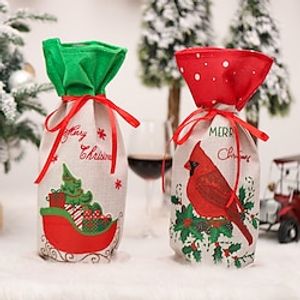 Christmas Wine Bottle Bags Cover, Cute Red Wine Bottle Decorations Bag, Cartoon Christmas Decoration Wine Gift Felt Bag For Hotel Kitchen Table Decoration Lightinthebox