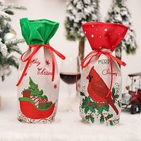 Christmas Wine Bottle Bags Cover, Cute Red Wine Bottle Decorations Bag, Cartoon Christmas Decoration Wine Gift Felt Bag For Hotel Kitchen Table Decoration Lightinthebox - thumbnail