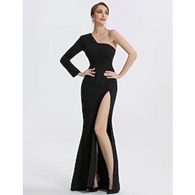 Mermaid Evening Gown Elegant Black Dress Wedding Guest Prom Floor Length Long Sleeve One Shoulder Stretch Fabric with Slit 2023 Lightinthebox Mermaid Evening Gown Elegant Black Dress Wedding Guest Prom Floor Length Long Sleeve One Shoulder Stretch Fabric with Slit 2023 Lightinthebox