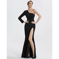 Mermaid Evening Gown Elegant Black Dress Wedding Guest Prom Floor Length Long Sleeve One Shoulder Stretch Fabric with Slit 2023 Lightinthebox - thumbnail