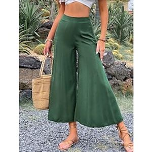 Women's Fashion Flare Chinos Wide Leg Ankle-Length Pants Casual Weekend Micro-elastic Solid Color Comfort Mid Waist Green S M L XL Lightinthebox