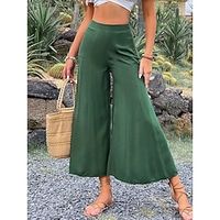 Women's Fashion Flare Chinos Wide Leg Ankle-Length Pants Casual Weekend Micro-elastic Solid Color Comfort Mid Waist Green S M L XL Lightinthebox - thumbnail