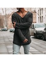 Men's Breathable Long Sleeve Wide Collar Long Sleeve Casual T-Shirt