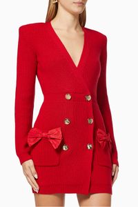 Coat Dress with Bows in Wool Rib-knit
