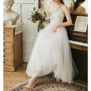 Princess A-Line Wedding Dresses Spaghetti Strap Detachable Lace Tulle Sleeveless Vintage with Appliques 2021 miniinthebox
