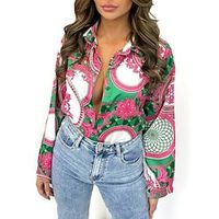 Women's Floral Daily Weekend Floral Blouse Shirt Long Sleeve Button Print Shirt Collar Casual Streetwear Tops Blue Pink S  3D Print Lightinthebox - thumbnail