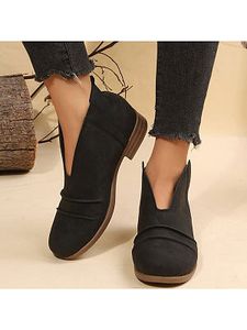 Low Heel Grey Vintage Crinkled Round Toe Booties