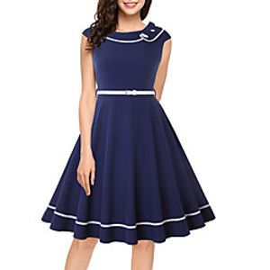 Audrey Hepburn Vintage Dress Women's Buckle Spandex Costume Navy Blue Vintage Cosplay Date Sleeveless Midi A-Line Lightinthebox