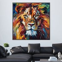 Abstract Lion Canvas painting handmade Art Bold Colorful Masterpiece Eye-Catching Vibrant Oil Painting wall painting  Design Regal King African Wildlife painting Wall Decor for living room home decor Lightinthebox