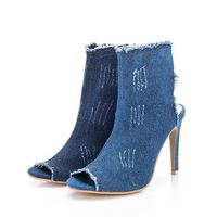 Fish mouth Denim Wearable High Thin Heels Casual Boots For Women