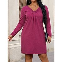 Women's Plus Size Curve Casual Dress Sheath Dress Plain Midi Dress Long Sleeve Ruched Basic V Neck Fashion Outdoor Fuchsia Fall Winter XL 2XL 3XL Lightinthebox - thumbnail