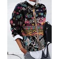 9263# europe and the united states cross-border amazon wish foreign trade women's fashion brushed flower print cardigan long-sleeved top miniinthebox - thumbnail