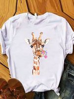 Round Neck Casual Loose Deer Print Short-sleeved T-shirt