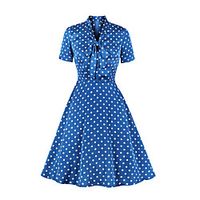 Women's A Line Dress Midi Dress Blue Short Sleeve Dot Summer Vintage 2021 S M L XL XXL miniinthebox - thumbnail