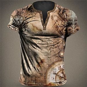 Men's Henley Shirt Graphic Mechanical Parts Henley Clothing Apparel 3D Print Outdoor Daily Short Sleeve Button-Down Print Fashion Designer Comfortable Lightinthebox