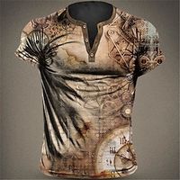 Men's Henley Shirt Graphic Mechanical Parts Henley Clothing Apparel 3D Print Outdoor Daily Short Sleeve Button-Down Print Fashion Designer Comfortable Lightinthebox - thumbnail