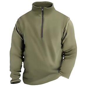 Men's Sweatshirt Quarter Zip Sweatshirt Army Green Standing Collar Plain Patchwork Pocket Sports  Outdoor Daily Holiday Corduroy Streetwear Basic Casual Spring   Fall Clothing Apparel Hoodies miniinthebox