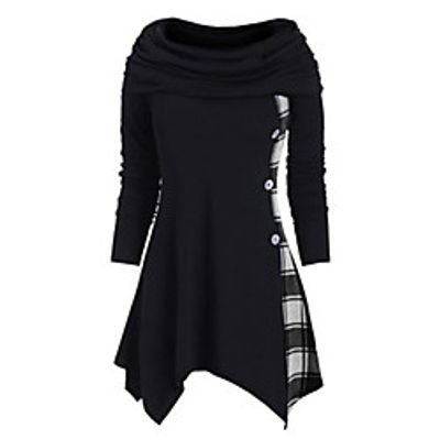 Women's Tunic Striped Long Sleeve Patchwork Asymmetric Print Cowl Neck Tops Black Blue Red miniinthebox