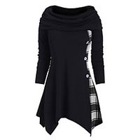 Women's Tunic Striped Long Sleeve Patchwork Asymmetric Print Cowl Neck Tops Black Blue Red miniinthebox - thumbnail
