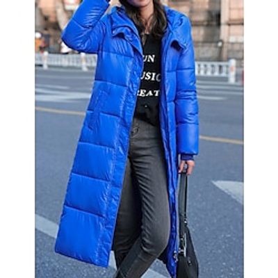 Women's Parka Long Puffer Jacket Winter Coat Zip up Hooded Coat Thermal Warm Heated Coat Fall Outerwear with Pockets Classic Long Sleeve Black Red Blue M L XL 2XL 3XL Lightinthebox