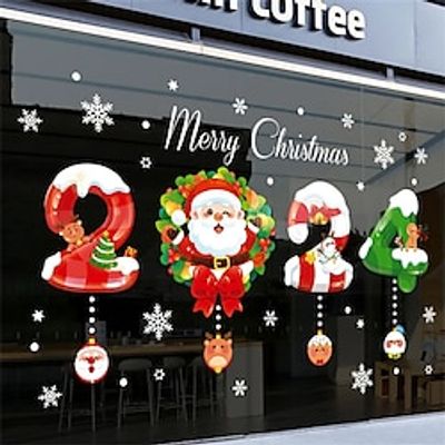 2024 Christmas Window Stickers Wall Stickers Waterproof Removable Double Sided Pattern Self Clings Decorations Christmas Decoration Shopping Mall Glass Window Decoration Stickers Electrostatic Sticker miniinthebox