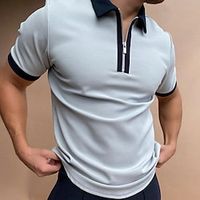 Men's Polo Shirt Golf Shirt Vacation Casual Daily Lapel Quarter Zip Short Sleeve Fashion Comfortable Plain Quarter Zip Summer Regular Fit Light Blue White Polo Shirt Lightinthebox - thumbnail