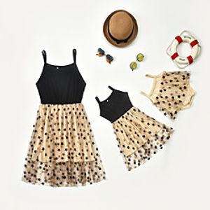Mommy and Me Dresses Star Mesh Black Short Sleeve Daily Matching Outfits Lightinthebox