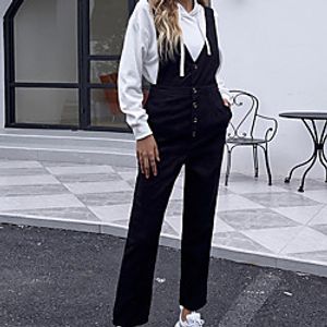 Women's Active Casual 2021 Black Jumpsuit Solid Color Button miniinthebox