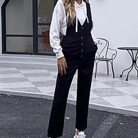Women's Active Casual 2021 Black Jumpsuit Solid Color Button miniinthebox - thumbnail