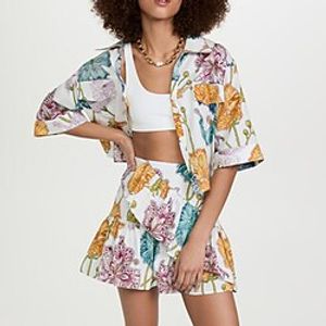 Women's Suits Street Daily Holiday Spring Summer Regular Coat Regular Fit Breathable Casual Streetwear Jacket Half Sleeve Floral Stylish Print White Lightinthebox