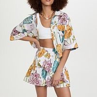 Women's Suits Street Daily Holiday Spring Summer Regular Coat Regular Fit Breathable Casual Streetwear Jacket Half Sleeve Floral Stylish Print White Lightinthebox - thumbnail