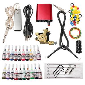 220V Professional Tattoo Machine Kit 20 Colors Ink Power Supply Set