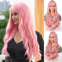 Chemical fiber hair, long hair, fake waves, curly hair with a fringe that is 21 inches high temperature resistant and suitable for all women. Lightinthebox - thumbnail