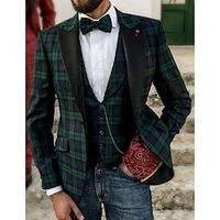 Men's Fashion Plaid Checkered Blazer Office Jacket Christmas Wear Regular Slim Fit Single Breasted Two-buttons Green 2023 Lightinthebox - thumbnail